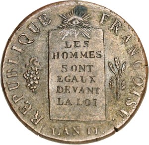Convention (1792-1795). 1/2 sol aux balances, later refrappe 1793 - An II [c.1848], H, La Rochelle.
