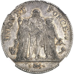 Directoire (1795-1799). 5 francs Union et Force An 4 (1795), A, Paris.