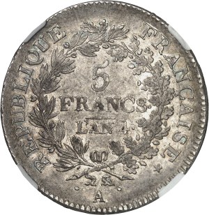 Directoire (1795-1799). 5 francs Union et Force An 4 (1795), A, Paris.