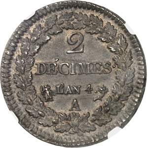 Directoire (1795-1799). 2 décimes Dupré An 4 (1795), A, Paris.