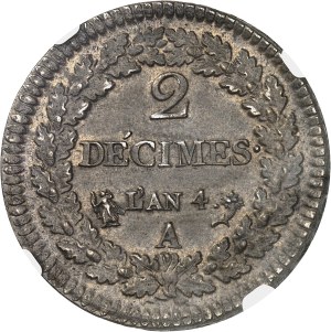 Directoire (1795-1799). 2 decimes Dupré An 4 (1795), A, Paris.