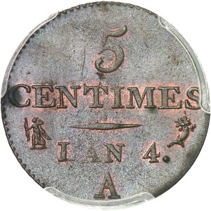 Directoire (1795-1799). Cinq centimes Dupré, petit module An 4 (1795), A, Paris.