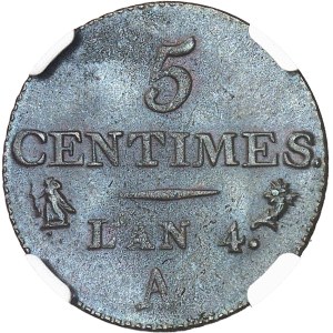 Directoire (1795-1799). Cinq centimes Dupré, petit module An 4 (1795), A, Paris.