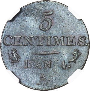 Directoire (1795-1799). Cinq centimes Dupré, small module An 4 (1795), A, Paris.