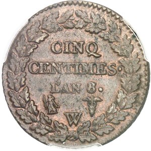 Directoire (1795-1799). Cinq centimes Dupré, grand module An 8/5 (1799), W, Lille.