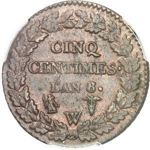 Directoire (1795-1799). Cinq centimes Dupré, large module An 8/5 (1799), W, Lille.