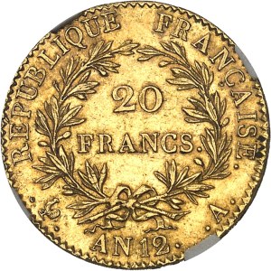 Consulate (1799-1804). 20 francs Bonaparte, Premier Consul An 12 (1804), A, Paris.