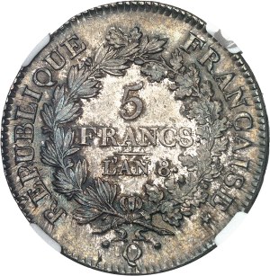 Consulate (1799-1804). 5 francs Union et Force An 8 (1800), Q, Perpignan.