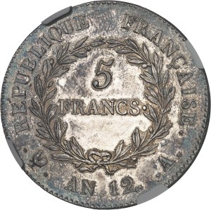 Consulate (1799-1804). 5 francs Bonaparte, aspect Flan bruni (PROOFLIKE) An XI (1803), A, Paris.