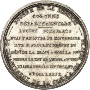 Consulate (1799-1804). Medal, laying the foundation stone for the departmental column (Place Vendôme), by Gatteaux An VIII (1800), Paris.