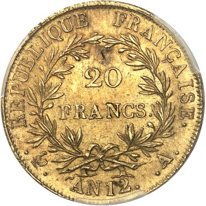 Premier Empire / Napoléon Ier (1804-1814). 20 francs Empereur, type intermédiaire An 12 (1804), A, Paris.