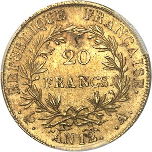 First Empire / Napoleon I (1804-1814). 20 francs Emperor, intermediate type An 12 (1804), A, Paris.
