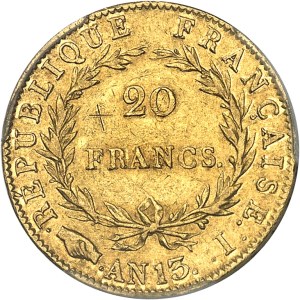 First Empire / Napoleon I (1804-1814). 20 francs bareheaded, revolutionary calendar Year 13 (1805), I, Limoges.