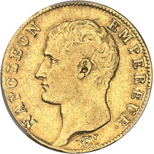 Premier Empire / Napoléon Ier (1804-1814). 20 francs tête nue, calendrier révolutionnaire An 13 (1805), Q, Perpignan.