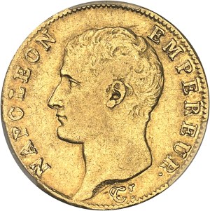 First Empire / Napoleon I (1804-1814). 20 francs bareheaded, revolutionary calendar Year 13 (1805), Q, Perpignan.