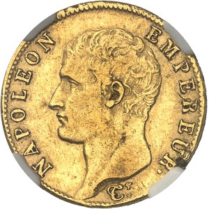 Premier Empire / Napoléon Ier (1804-1814). 20 francs tête nue, calendrier révolutionnaire An 14 (1806), U, Turin.