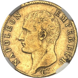 First Empire / Napoleon I (1804-1814). 20 francs bareheaded, revolutionary calendar Year 14 (1806), U, Turin.