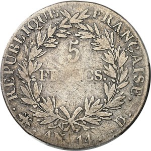 First Empire / Napoleon I (1804-1814). 5 francs barehead, revolutionary calendar Year 14 (1805), D, Lyon.