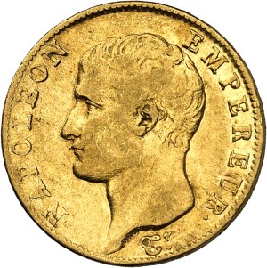 First Empire / Napoleon I (1804-1814). 20 francs barehead, 1806 Gregorian calendar, Q, Perpignan.