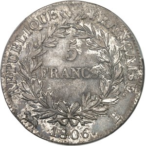 Premier Empire / Napoléon Ier (1804-1814). 5 francs Empereur, calendrier grégorien 1806, B, Rouen.