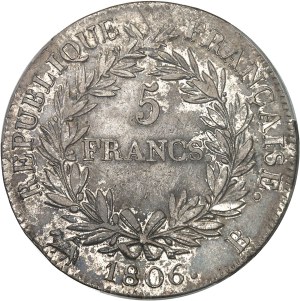 First Empire / Napoleon I (1804-1814). 5 francs Emperor, Gregorian calendar 1806, B, Rouen.