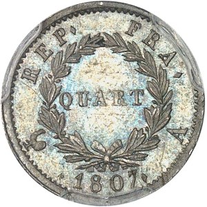 Premier Empire / Napoléon Ier (1804-1814). Quart de franc, type africain 1807, A, Paris.