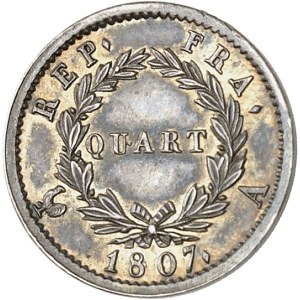 Premier Empire / Napoléon Ier (1804-1814). Quart de franc, type africain 1807, A, Paris.