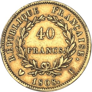 Premier Empire / Napoléon Ier (1804-1814). 40 francs République 1808, U, Turin.