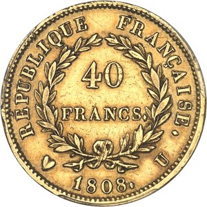 First Empire / Napoleon I (1804-1814). 40 francs République 1808, U, Turin.