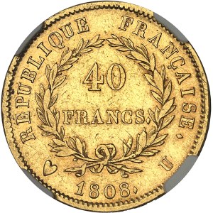 Premier Empire / Napoléon Ier (1804-1814). 40 francs République 1808, U, Turin.