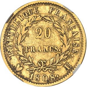 Premier Empire / Napoléon Ier (1804-1814). 20 francs République 1808, U, Turin.