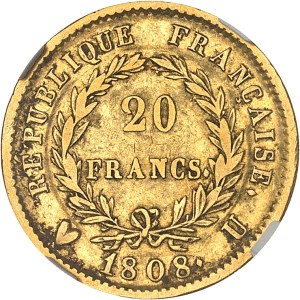 First Empire / Napoleon I (1804-1814). 20 francs République 1808, U, Turin.