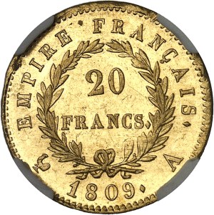 First Empire / Napoleon I (1804-1814). 20 francs Empire 1809, A, Paris.