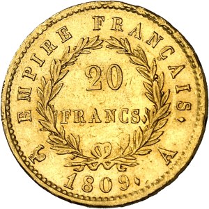 First Empire / Napoleon I (1804-1814). 20 francs Empire 1809, A, Paris.