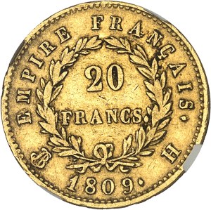 First Empire / Napoleon I (1804-1814). 20 francs Empire 1809, H, La Rochelle.