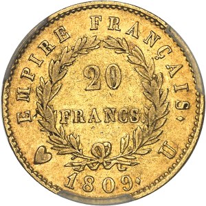 First Empire / Napoleon I (1804-1814). 20 francs Empire 1809, U, Turin.