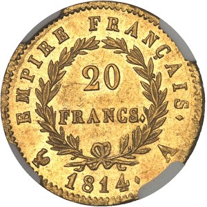 Premier Empire / Napoléon Ier (1804-1814). 20 francs Empire 1814, A, Paris.