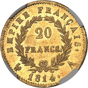 First Empire / Napoleon I (1804-1814). 20 francs Empire 1814, A, Paris.