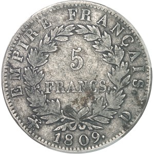 Premier Empire / Napoléon Ier (1804-1814). 5 francs Empire 1809, D, Lyon.