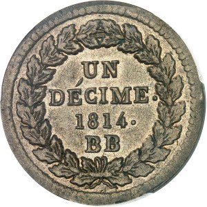Premier Empire / Napoléon Ier (1804-1814). Un décime à l’N couronnée 1814, BB, Strasbourg.