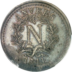 First Empire / Napoleon I (1804-1814). 10 centimes siège d'Anvers, 1st type (10 serré), prestige edge strike with diamonds in hollow 1814, Antwerp (arsenal workshop).