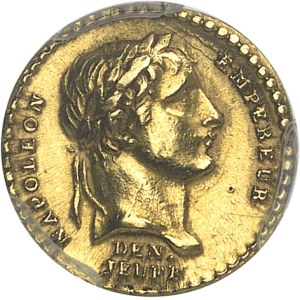 Premier Empire / Napoléon Ier (1804-1814). Médaillette ou quinaire d’Or, le sacre de Napoléon Ier, par Denon et Jeuffroy An XIII (1804), Paris.
