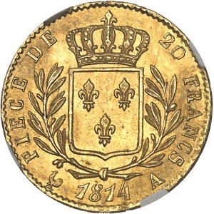Louis XVIII (1814-1824). 20 francs buste habillé 1814, A, Paris.