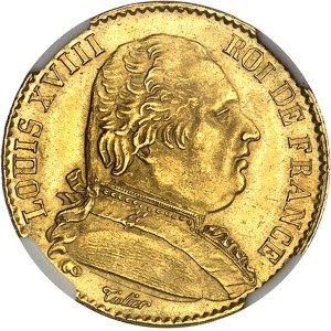 Louis XVIII (1814-1824). 20 francs buste habillé 1814, A, Paris.