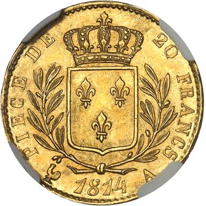 Louis XVIII (1814-1824). 20 francs buste habillé 1814, A, Paris.
