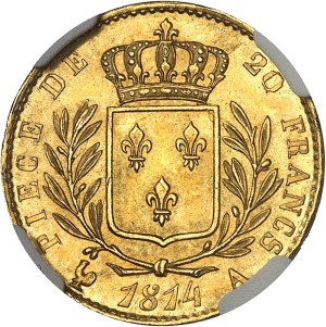 Louis XVIII (1814-1824). 20 francs dressed bust 1814, A, Paris.