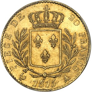 Louis XVIII (1814-1824). 20 francs buste habillé 1815, A, Paris.