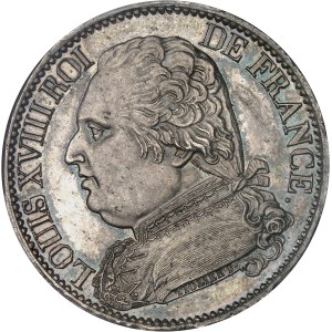 Louis XVIII (1814-1824). Épreuve de 5 francs buste habillé, Flan bruni (PROOF) 1814, A, Paris.
