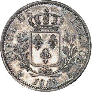 Louis XVIII (1814-1824). Épreuve de 5 francs buste habillé, Flan bruni (PROOF) 1814, A, Paris.