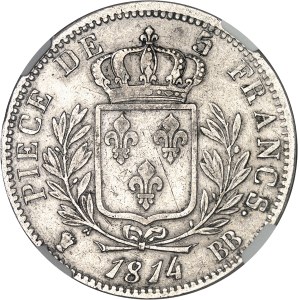Louis XVIII (1814-1824). 5 francs buste habillé 1814, BB, Strasbourg.
